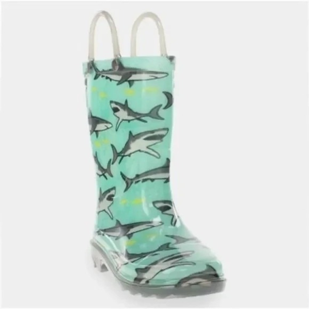 Boys Shark Rain Boots Aqua Green Size 7 Western Chief New With Tags